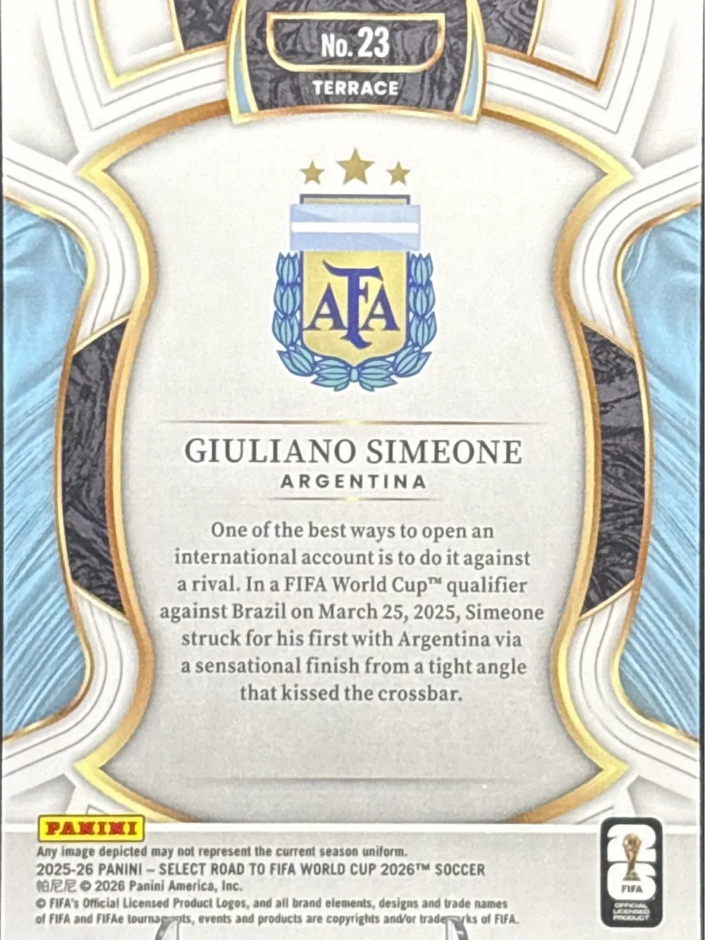 Panini Select Argentina Giuliano Simeone Soccer Trading Card
